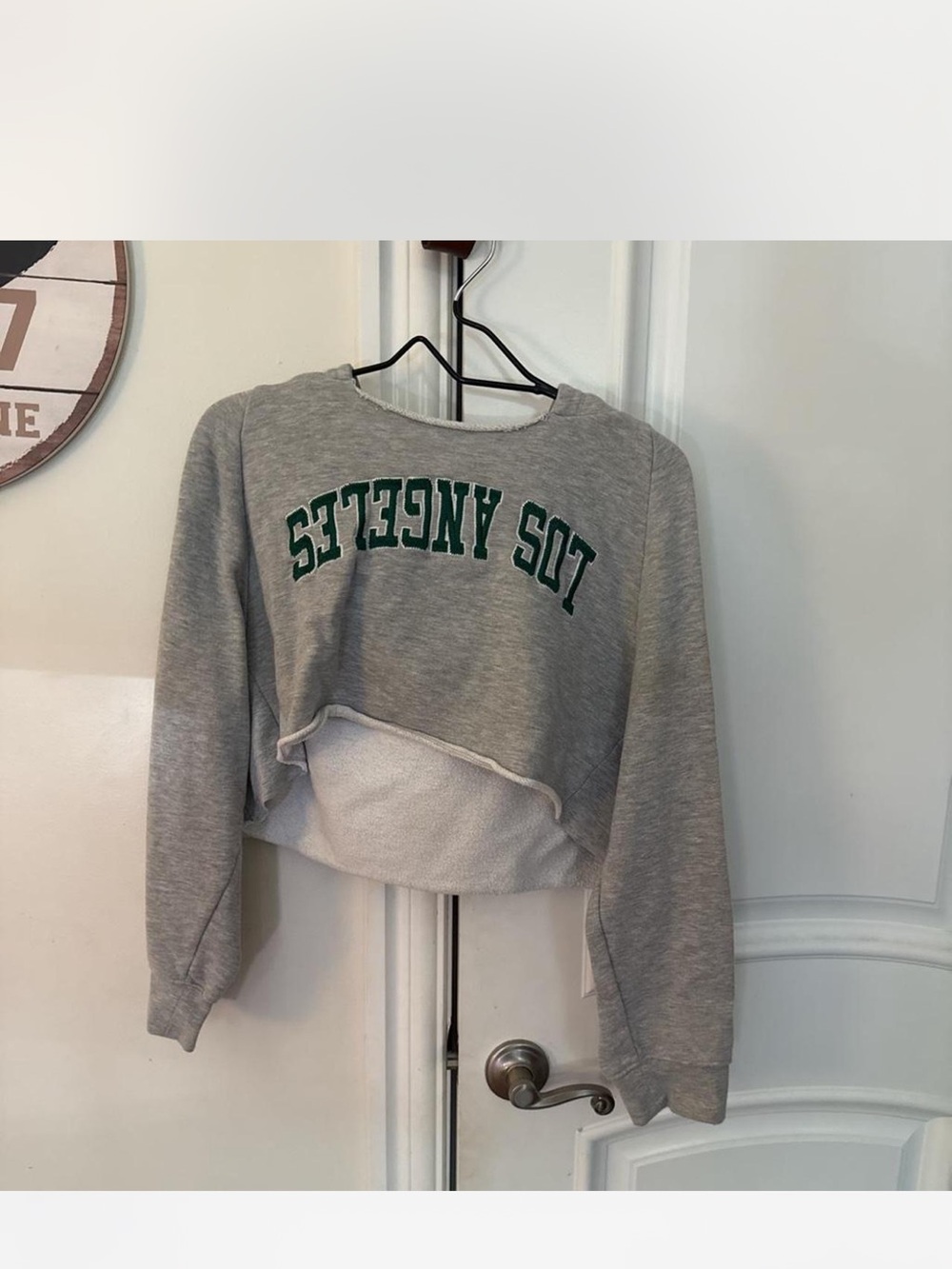 Forever 21 Gray Cropped Sweatshirt with Green Los Angeles Print